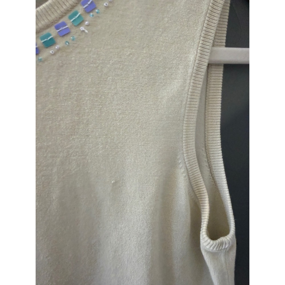 Judith Hart Y2k Cream Silk Blend Beaded Sequin Sleeveless‎ Knit Shell M - Picture 3 of 7